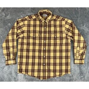 Carhartt Pearl Snap Shirt Men's Medium Plaid Long Sleeve Yellow Brown